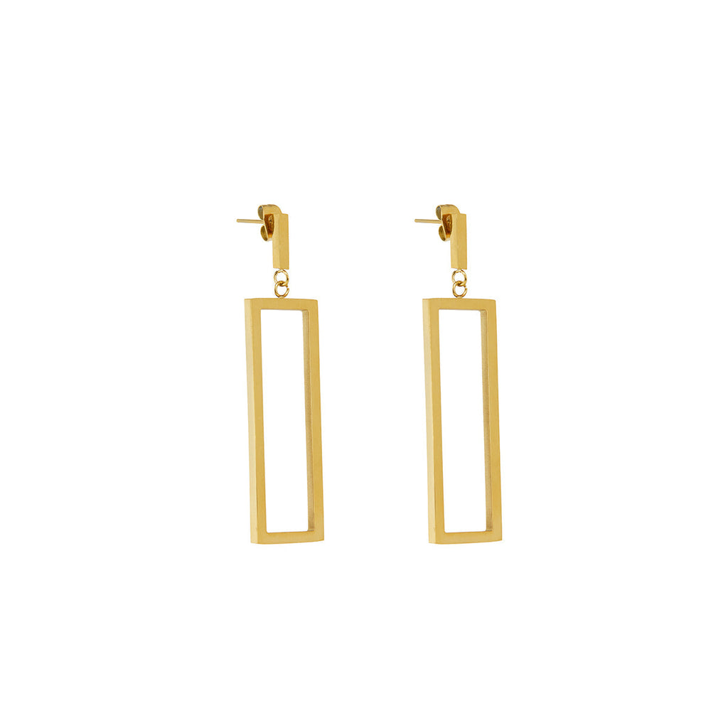 Minimalist Rectangular Dangling Earrings - Gold