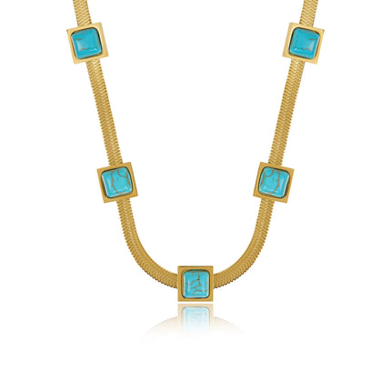Collar de Cadena de Serpiente con Piedra Aqua - Baño de Oro