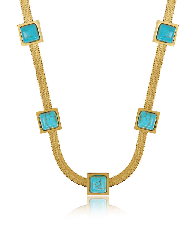 Collar de Cadena de Serpiente con Piedra Aqua - Baño de Oro