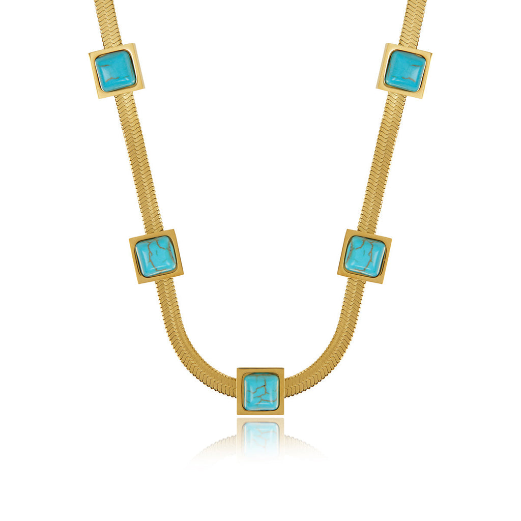 Collar de Cadena de Serpiente con Piedra Aqua - Baño de Oro