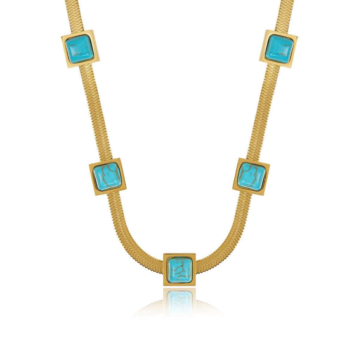 Collar de Cadena de Serpiente con Piedra Aqua - Baño de Oro