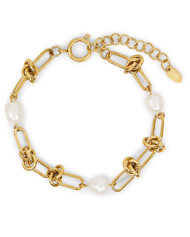 Pulsera de Cadena con Nudos y Perlas - Color Oro