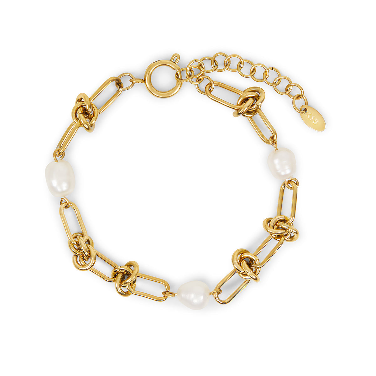 Pulsera de Cadena con Nudos y Perlas - Color Oro