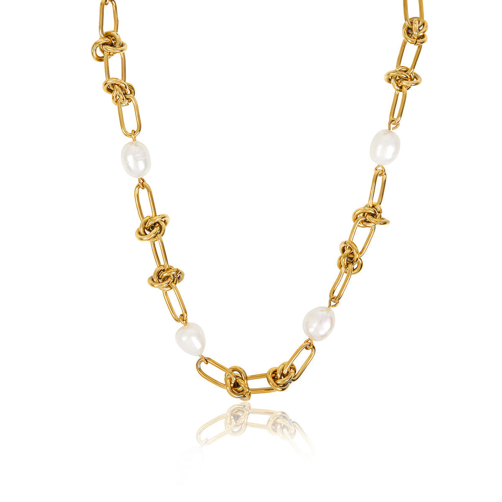 Collar de Perlas con Nudos - Oro