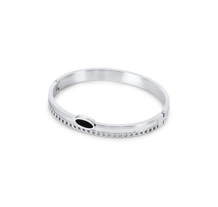 Pulsera Ovalada de Ónix con Acabado en Plata