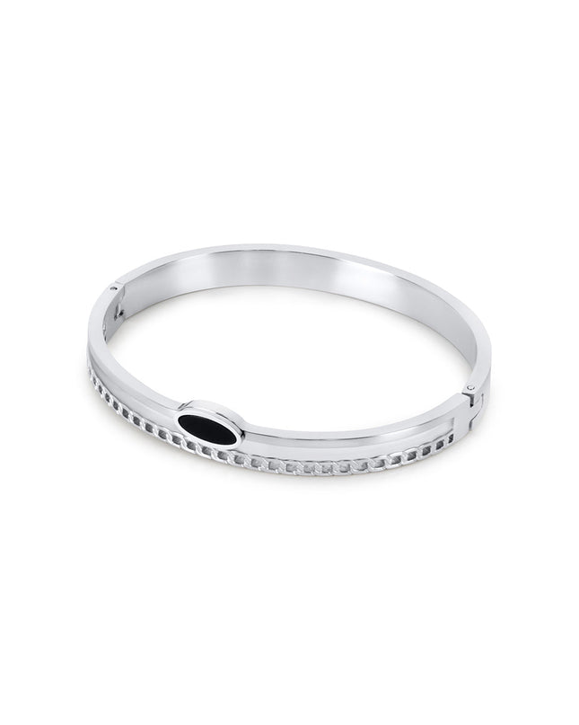 Pulsera Ovalada de Ónix con Acabado en Plata
