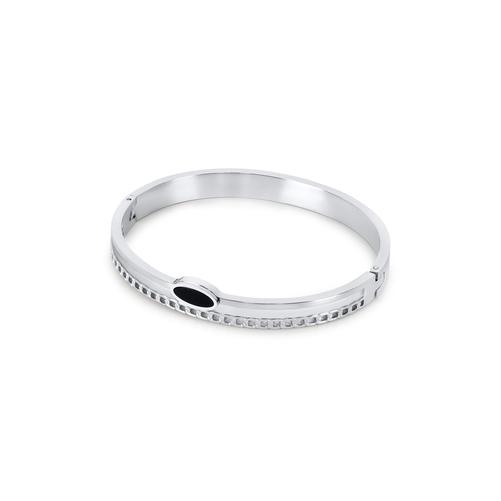 Pulsera Ovalada de Ónix con Acabado en Plata