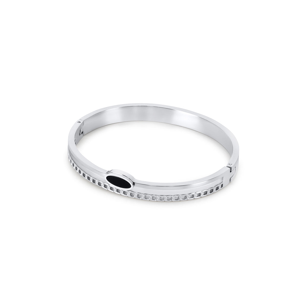Pulsera Ovalada de Ónix con Acabado en Plata