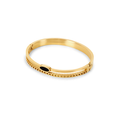 Brazalete Dorado de Ónix Ovalado en Capas