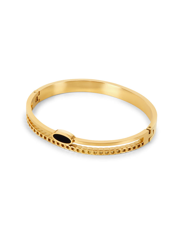 Brazalete Dorado de Ónix Ovalado en Capas