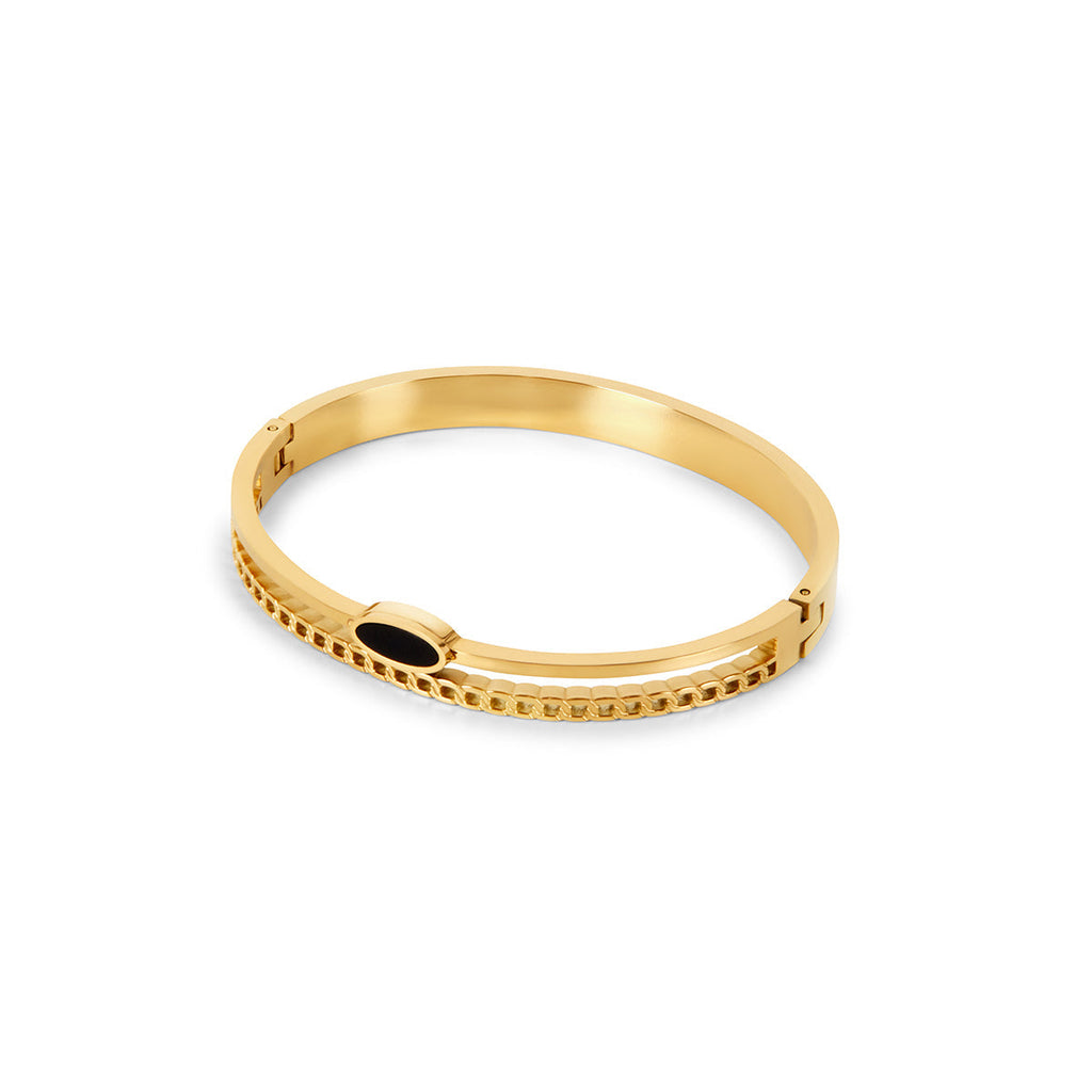 Brazalete Dorado de Ónix Ovalado en Capas