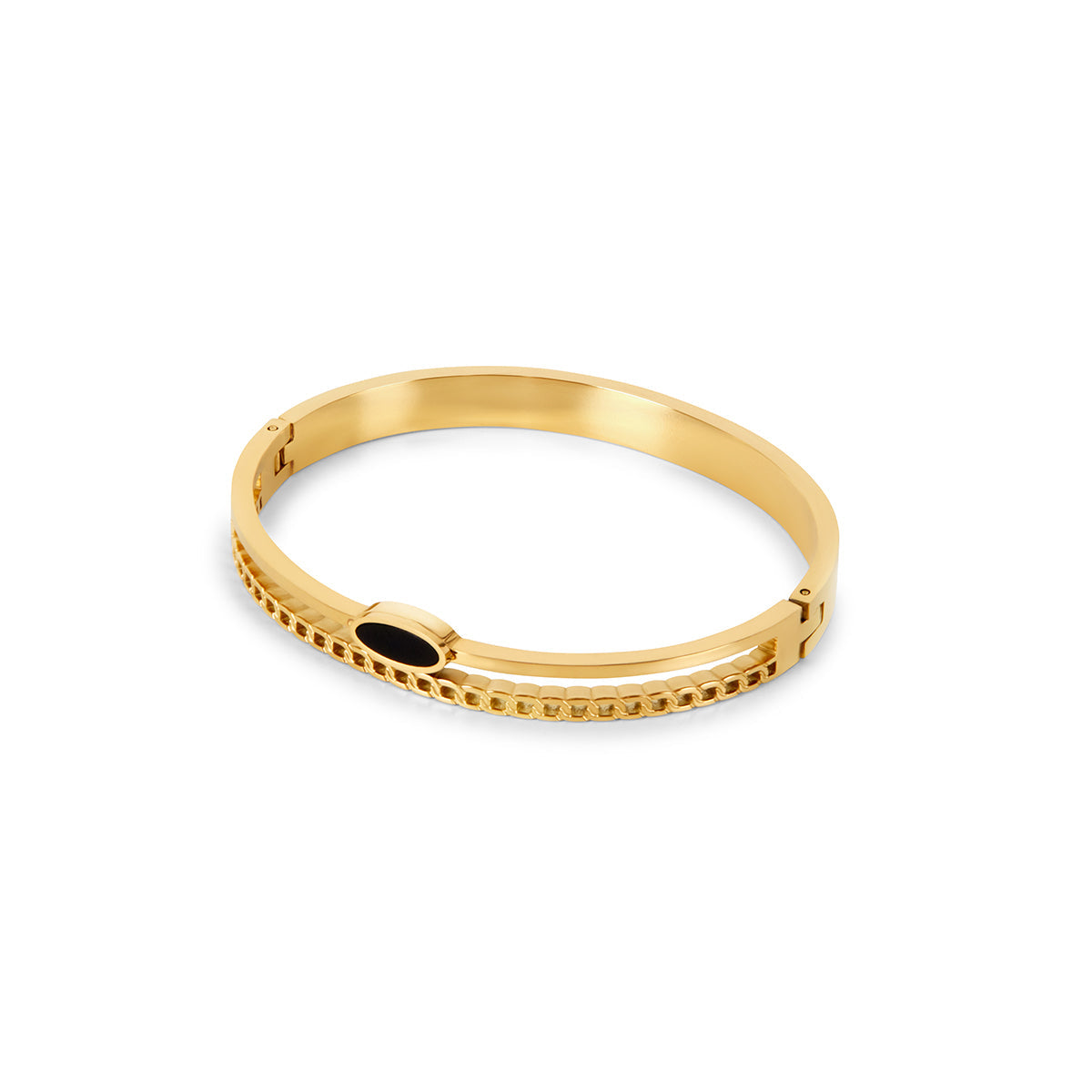 Brazalete Dorado de Ónix Ovalado en Capas