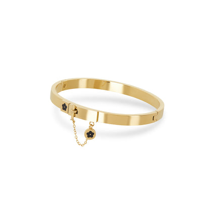 Brazalete con Charm Floral en Forma de Cerradura - Color Oro