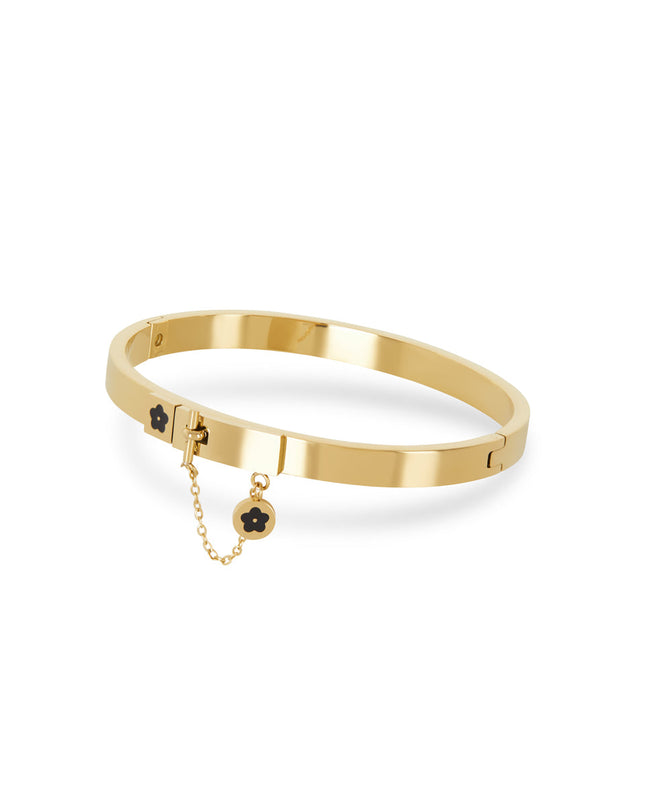Brazalete con Charm Floral en Forma de Cerradura - Color Oro