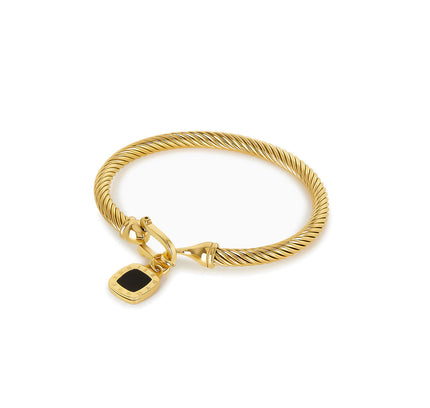 Pulsera de Ónix Cuadrado con Detalles Dorados