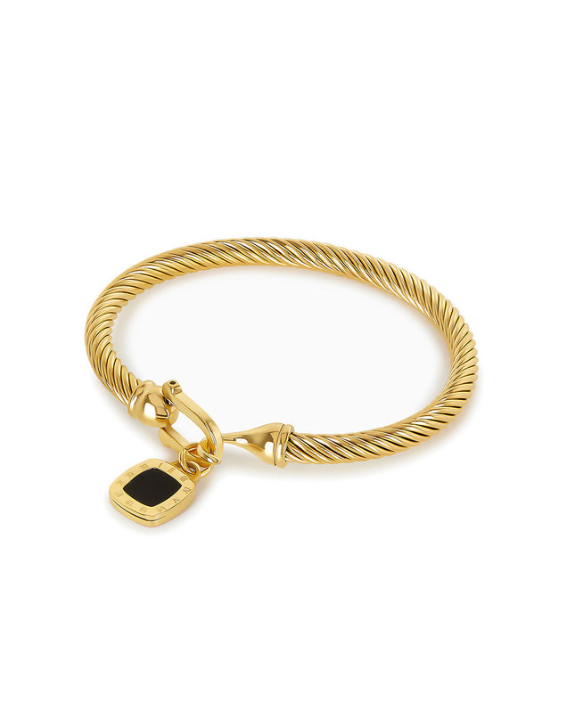 Pulsera de Ónix Cuadrado con Detalles Dorados