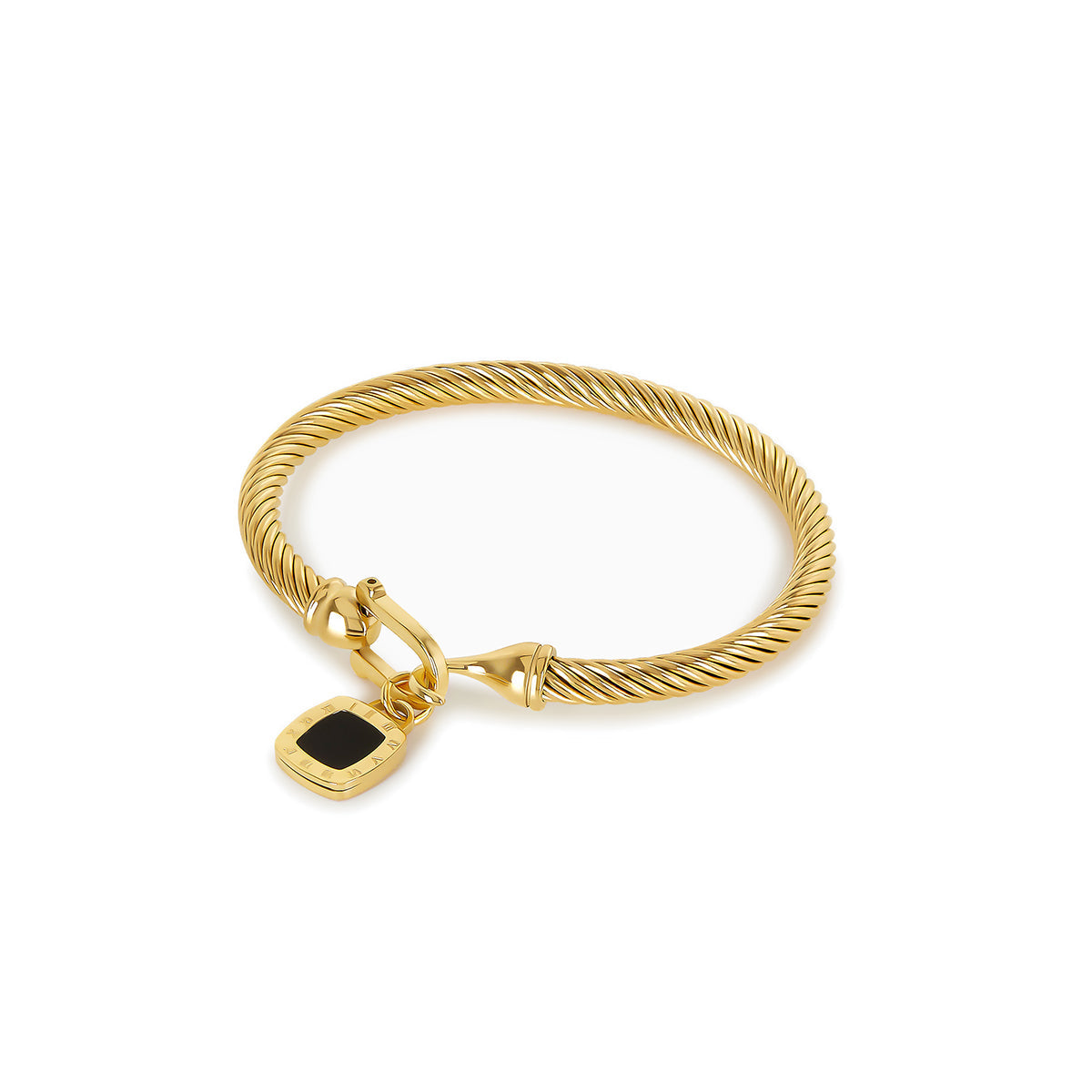 Pulsera de Ónix Cuadrado con Detalles Dorados