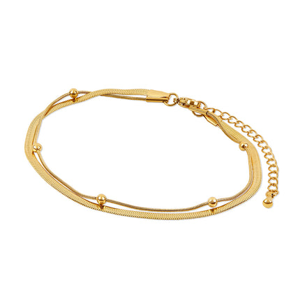 Tobillera de Cadena Doble con Bola de Serpiente - Oro