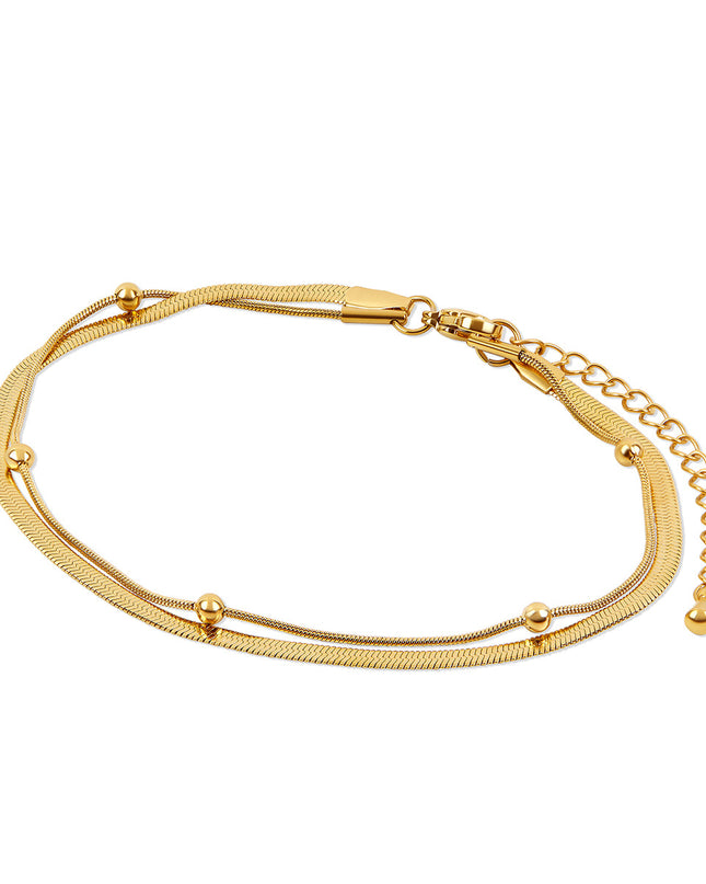 Tobillera de Cadena Doble con Bola de Serpiente - Oro