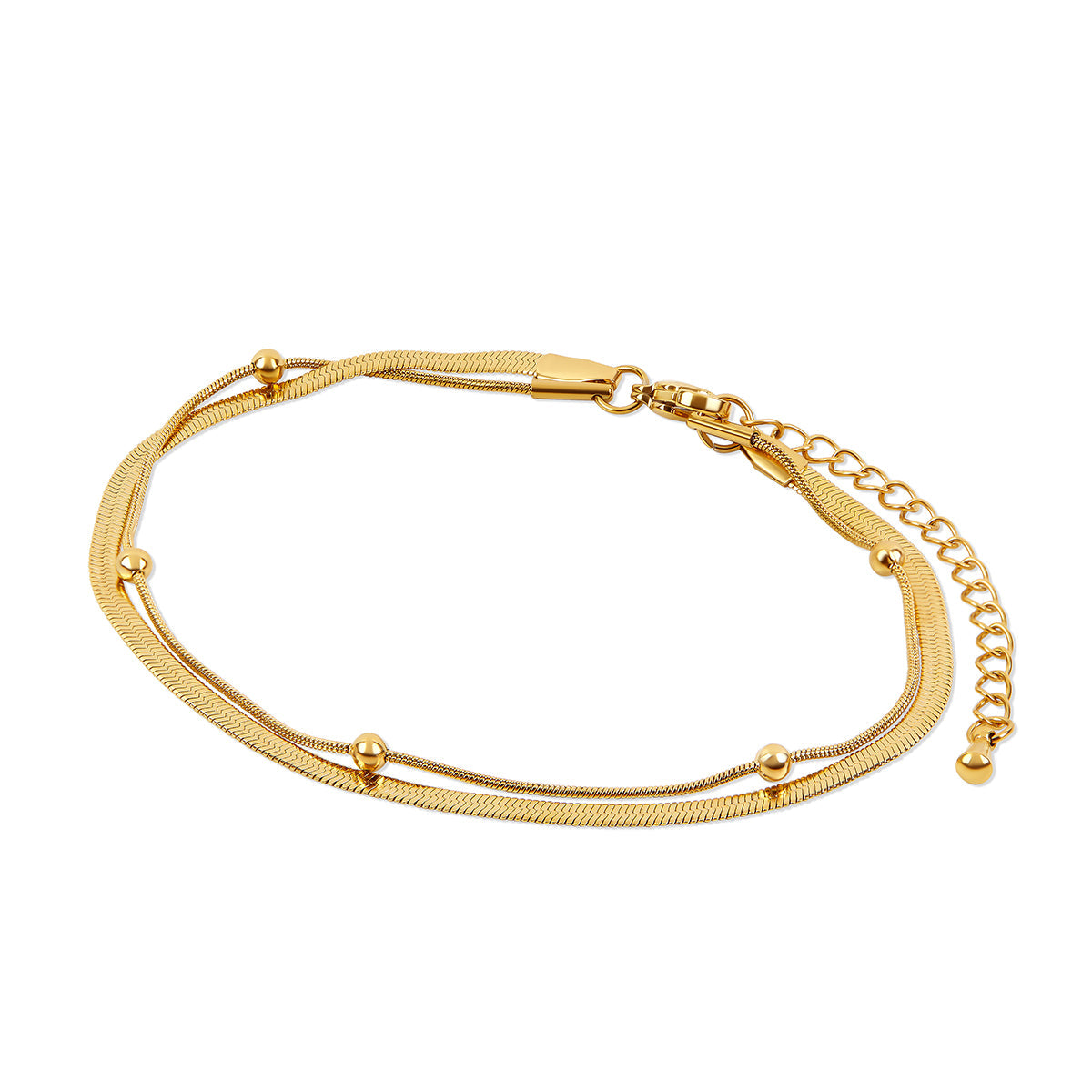Tobillera de Cadena Doble con Bola de Serpiente - Oro