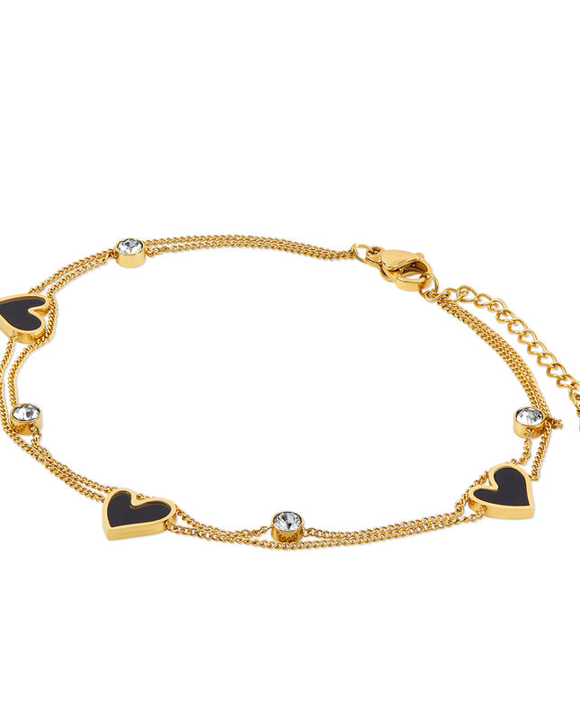 Tobillera de Doble Cadena Corazón de Piedra