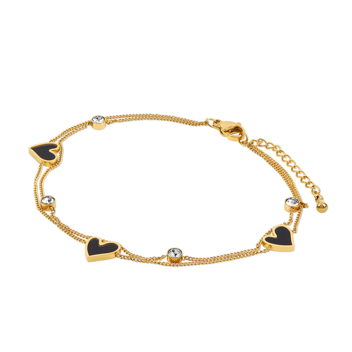 Tobillera de Doble Cadena Corazón de Piedra