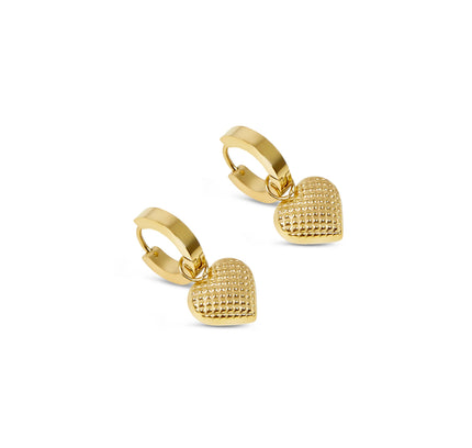 Pendientes Huggie con Colgante Corazón - Baño de Oro