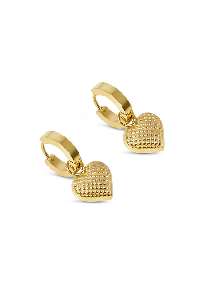 Pendientes Huggie con Colgante Corazón - Baño de Oro