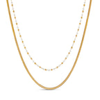 Collar de Capa con Cadena de Serpiente y Perlas en Contraste - Color Oro