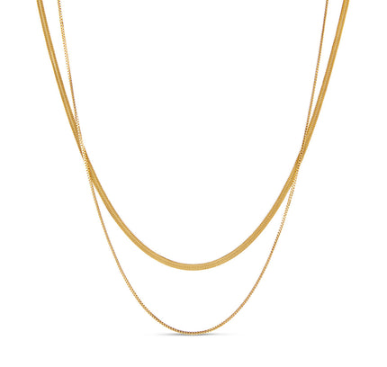 Doble Collar de Cadena de Serpiente - Color Oro