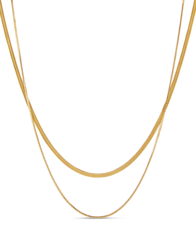 Doble Collar de Cadena de Serpiente - Color Oro