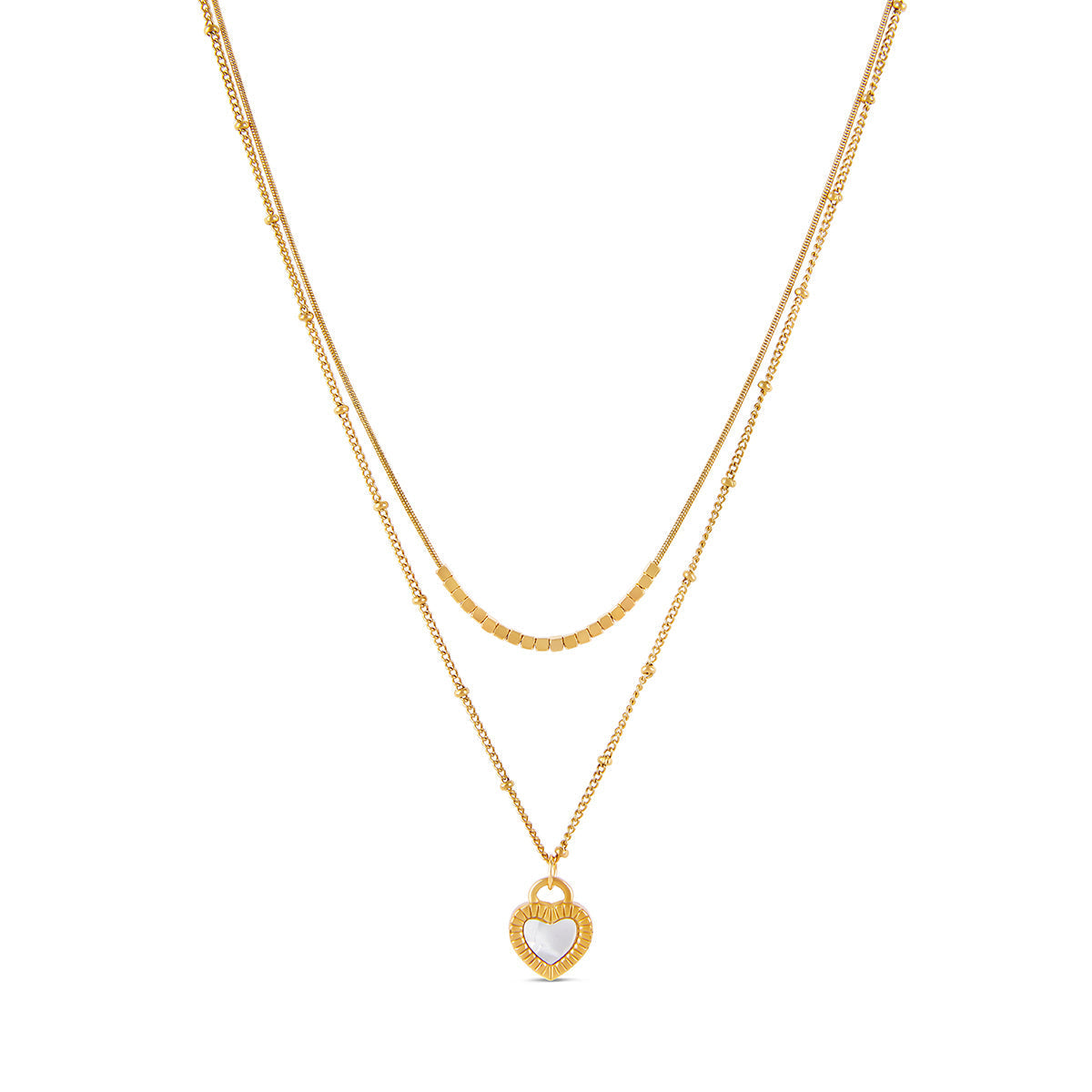 Collar de Capas con Corazón de Mármol - Color Dorado