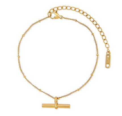 Tobillera de Cadena de Bolas en T - Color Dorado