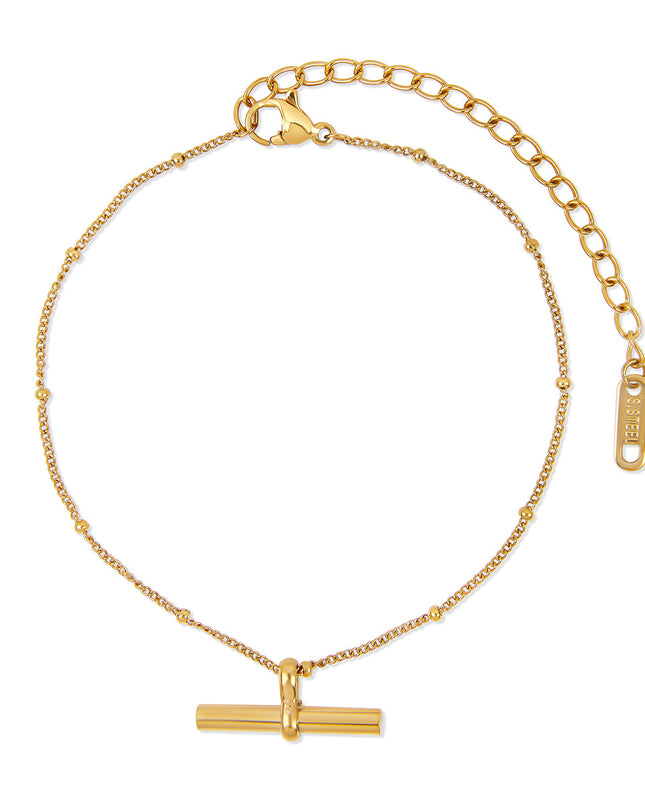 Tobillera de Cadena de Bolas en T - Color Dorado