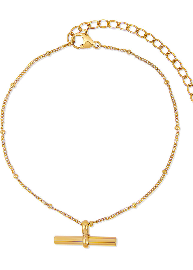 Tobillera de Cadena de Bolas en T - Color Dorado