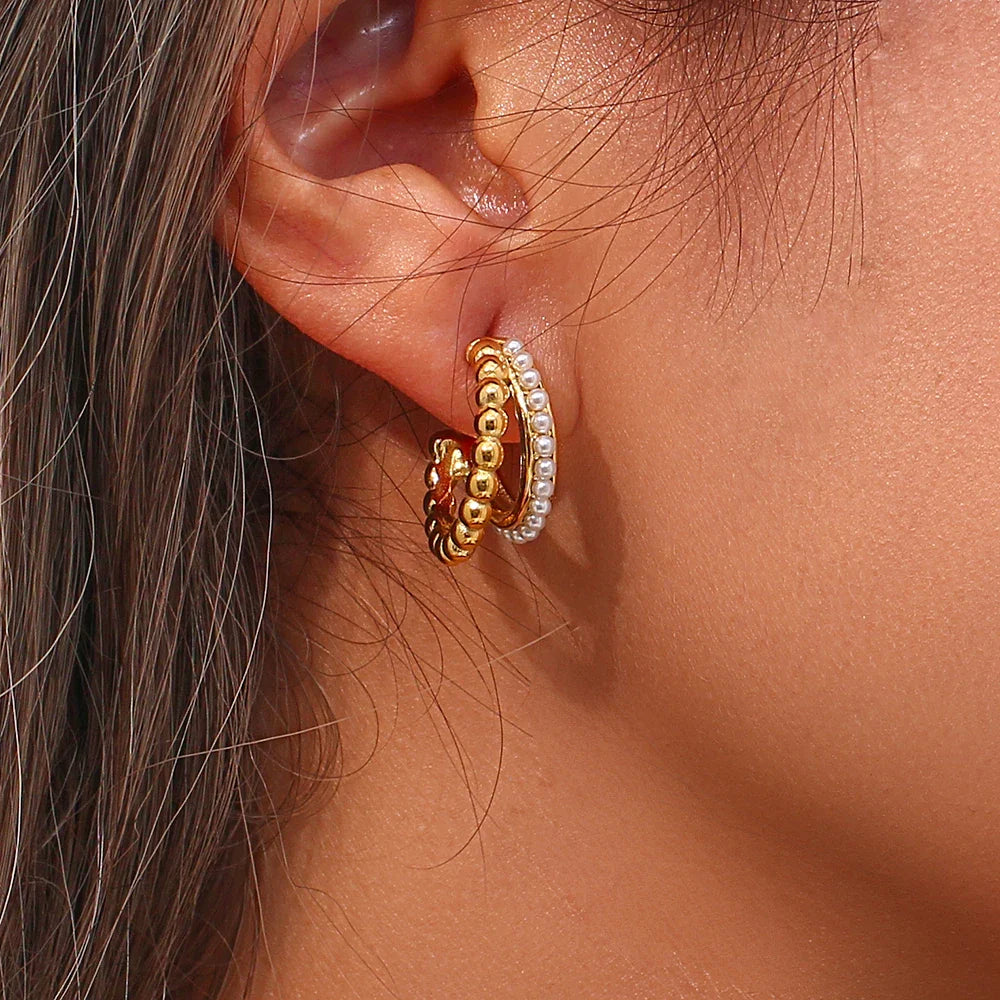 Pendientes de Aro con Perlas Apiladas Chapados en Oro 18K