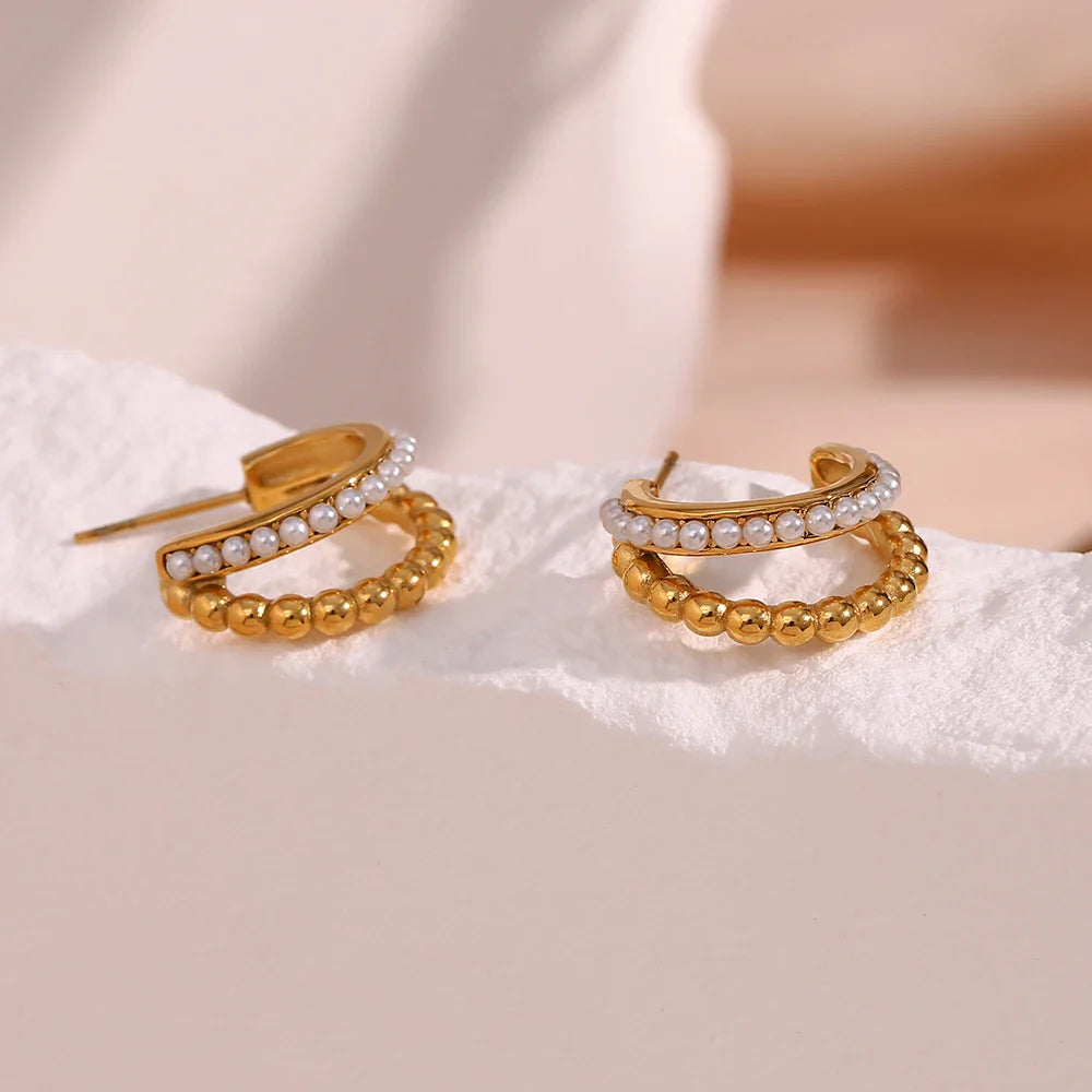 Pendientes de Aro con Perlas Apiladas Chapados en Oro 18K