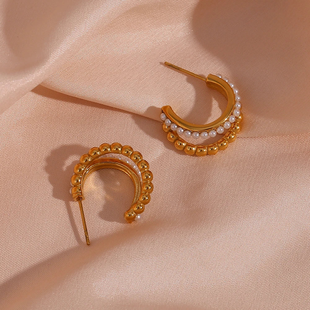 Pendientes de Aro con Perlas Apiladas Chapados en Oro 18K