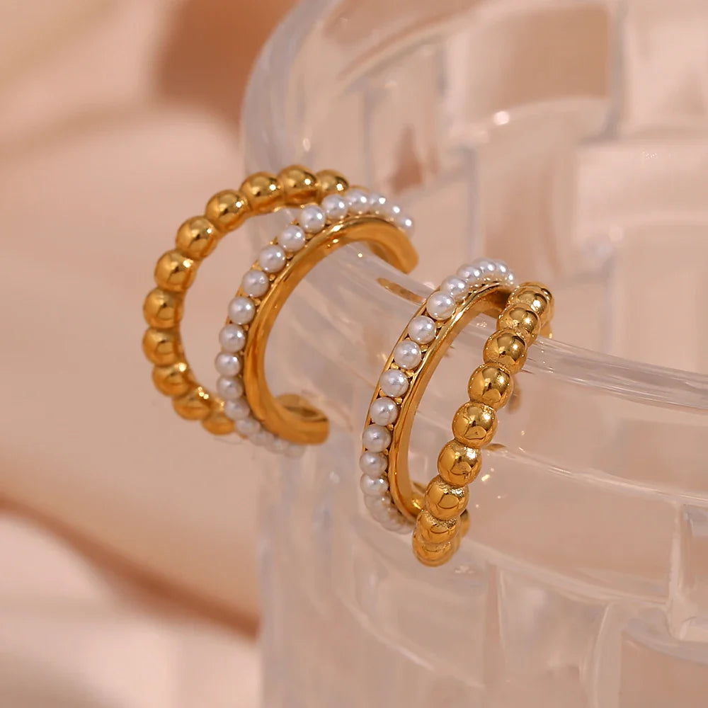 Pendientes de Aro con Perlas Apiladas Chapados en Oro 18K