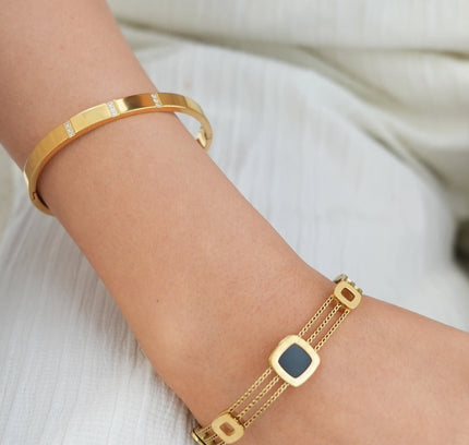 Brazalete Lineal de Piedra - Color Oro
