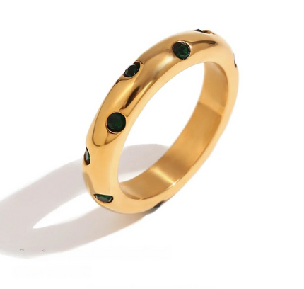 Anillo Dorado de Estilo Trenzado con Circón y Flores