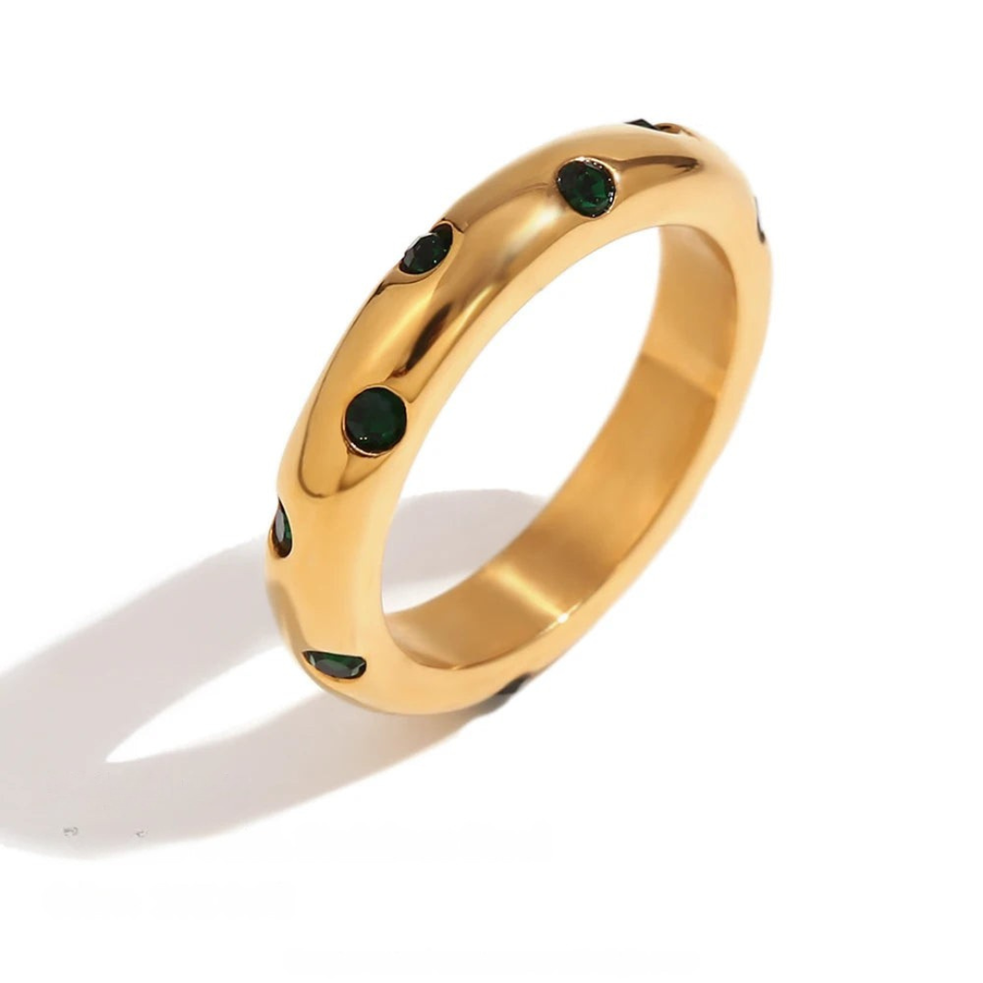 Anillo Dorado de Estilo Trenzado con Circón y Flores