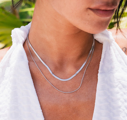 Doble Cadena de Serpiente en Plata - Collar Elegante
