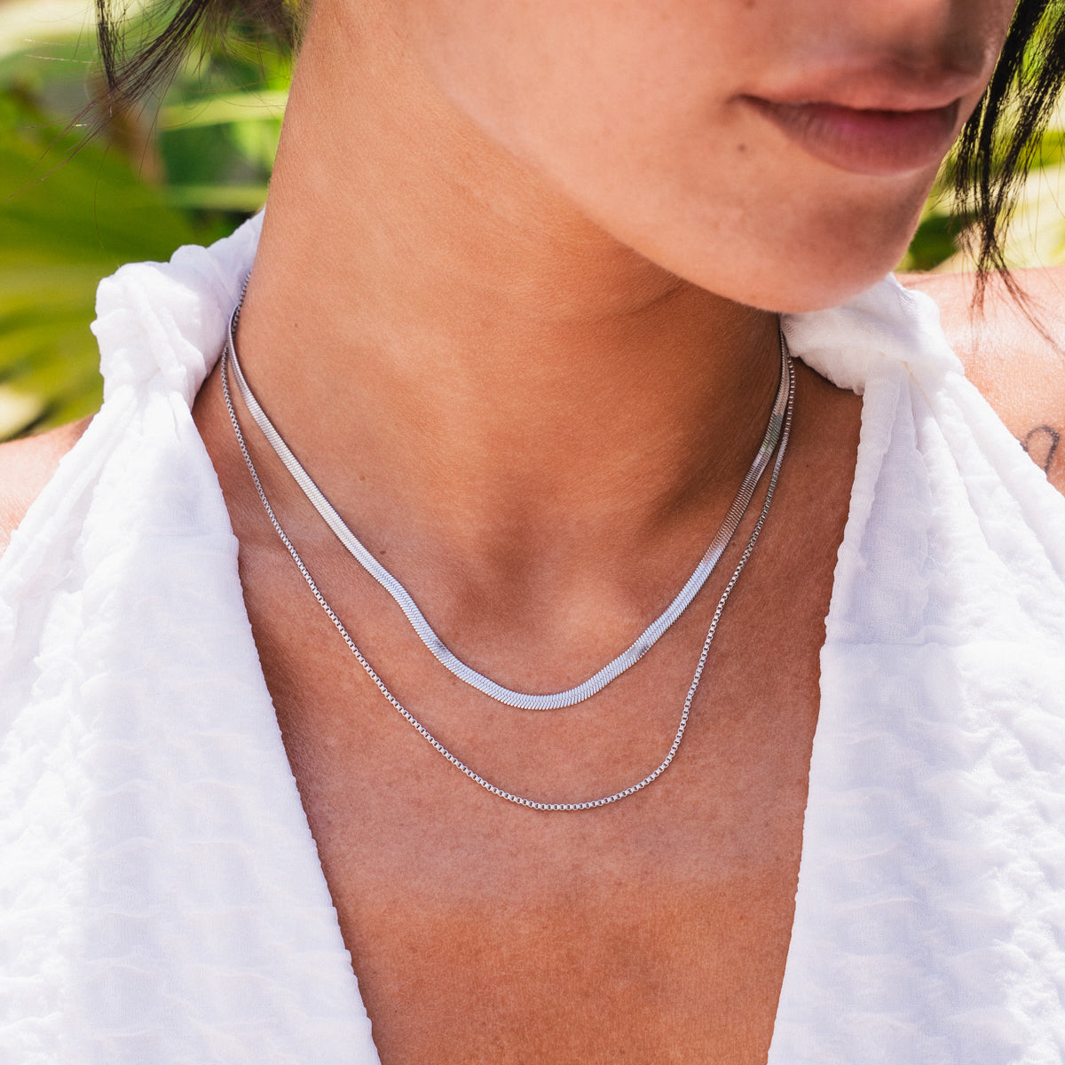Doble Cadena de Serpiente en Plata - Collar Elegante
