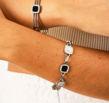 Pulsera Monocromática de Cadena de Clips Cuadrada - Plata