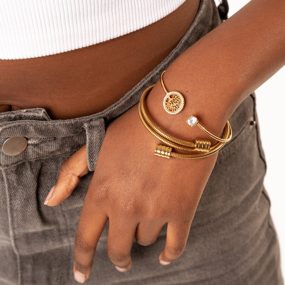 Brazalete de Piedra del Árbol de la Vida en Oro