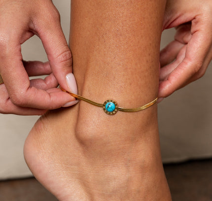 Pulsera de Cadena de Serpiente de Piedra Aqua - Oro