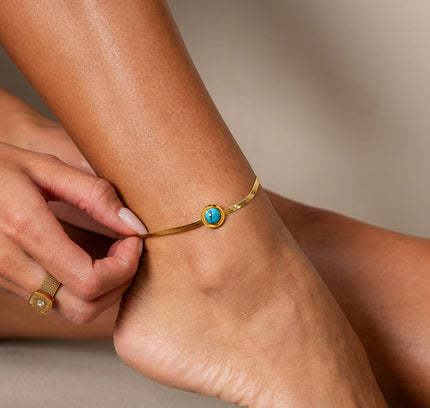 Pulsera de Cadena de Serpiente de Piedra Aqua - Oro