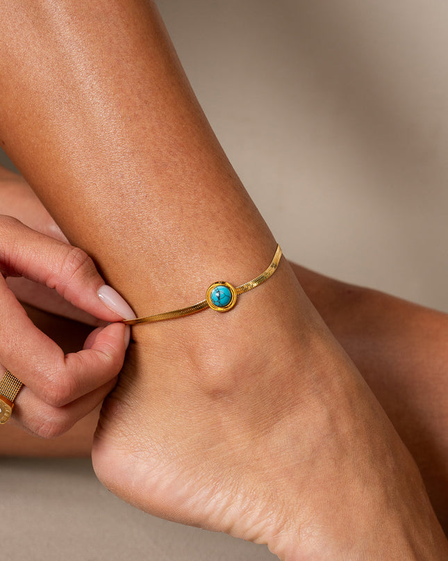 Pulsera de Cadena de Serpiente de Piedra Aqua - Oro