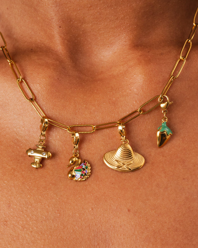 Collar de Piedra Planeada con Encanto - Oro